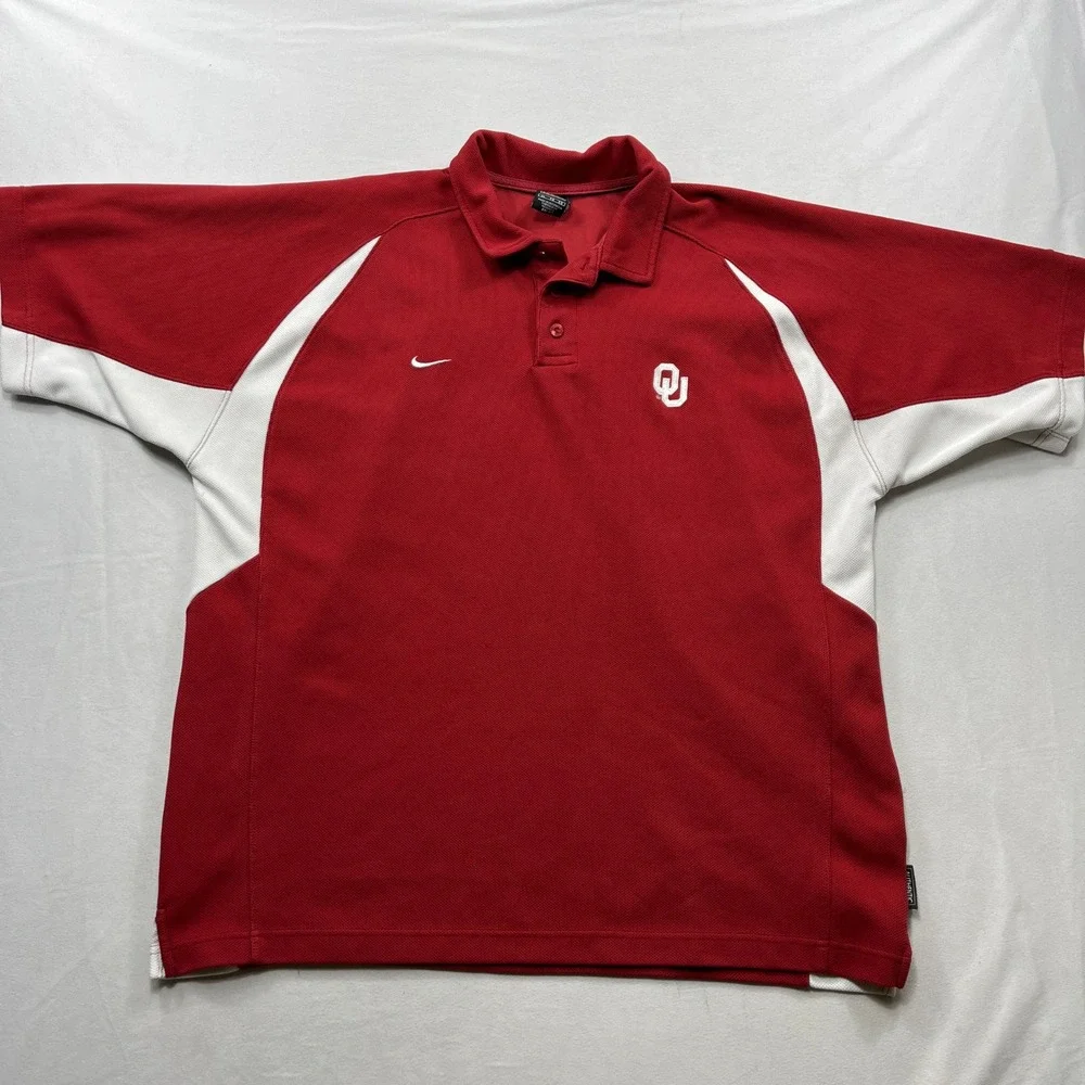 Nike Team Polo Shirt Oklahoma Sooners Dri-FIT Team Crimson Red White Mens XL
